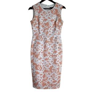 KATE and‎ LILY Sheath Dress Coral White Floral Sleeveless Button Detail